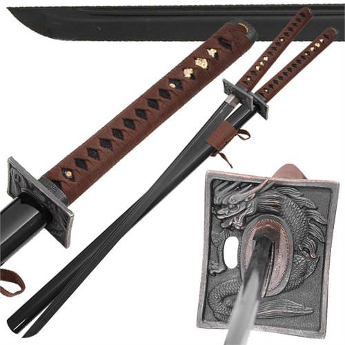 Japanese Black Knight Dragon Warrior 1045 Carbon Steel Katana Collectible Weapons - Tophatter Daily Deals