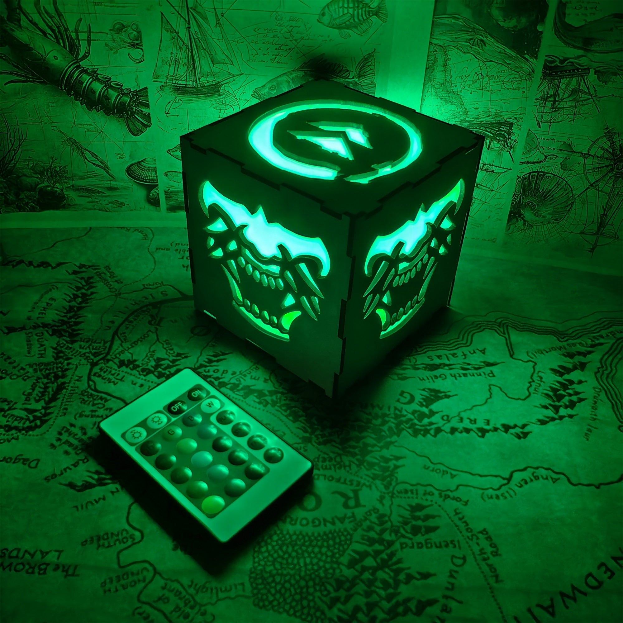 Samurai Mask Inspired Wooden Lantern Desk Decor Wooden Cube Light - Tophatter Daily Deals