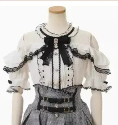 Jirai Kei Women Shirts Lolita Sweet Japanese Spring Top Mine Series Mass Production Off Shoulder Hollow Lace Long Sleeve Blouse white B short sleeve - Tophatter Daily Deals