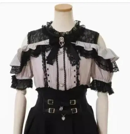 Jirai Kei Women Shirts Lolita Sweet Japanese Spring Top Mine Series Mass Production Off Shoulder Hollow Lace Long Sleeve Blouse - Tophatter Daily Deals