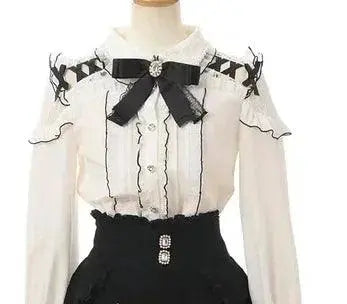 Jirai Kei Women Shirts Lolita Sweet Japanese Spring Top Mine Series Mass Production Off Shoulder Hollow Lace Long Sleeve Blouse - Tophatter Daily Deals