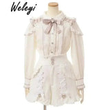 Jirai Kei Women Shirts Lolita Sweet Japanese Spring Top Mine Series Mass Production Off Shoulder Hollow Lace Long Sleeve Blouse - Tophatter Daily Deals