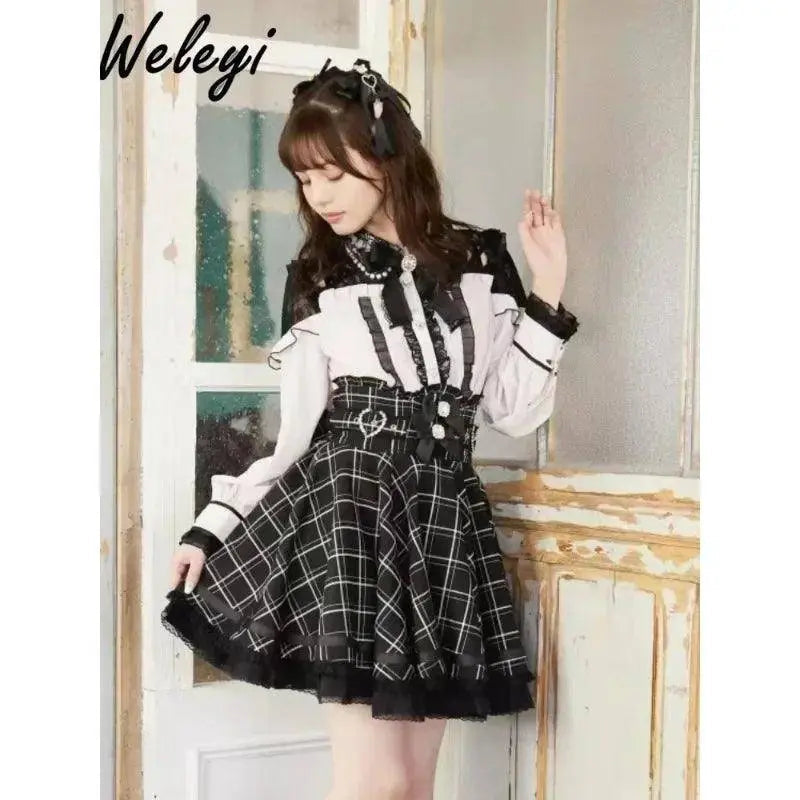 Jirai Kei Women Shirts Lolita Sweet Japanese Spring Top Mine Series Mass Production Off Shoulder Hollow Lace Long Sleeve Blouse - Tophatter Daily Deals