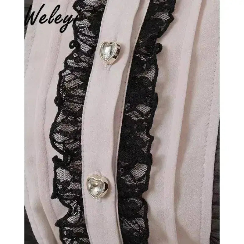 Jirai Kei Women Shirts Lolita Sweet Japanese Spring Top Mine Series Mass Production Off Shoulder Hollow Lace Long Sleeve Blouse - Tophatter Daily Deals