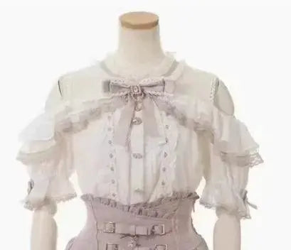 Jirai Kei Women Shirts Lolita Sweet Japanese Spring Top Mine Series Mass Production Off Shoulder Hollow Lace Long Sleeve Blouse W Pink short sleeve - Tophatter Daily Deals