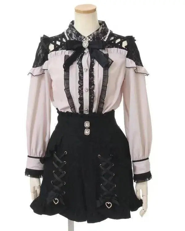 Jirai Kei Women Shirts Lolita Sweet Japanese Spring Top Mine Series Mass Production Off Shoulder Hollow Lace Long Sleeve Blouse - Tophatter Daily Deals