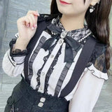 Jirai Kei Women Shirts Lolita Sweet Japanese Spring Top Mine Series Mass Production Off Shoulder Hollow Lace Long Sleeve Blouse - Tophatter Daily Deals