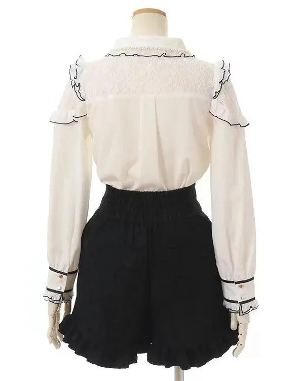 Jirai Kei Women Shirts Lolita Sweet Japanese Spring Top Mine Series Mass Production Off Shoulder Hollow Lace Long Sleeve Blouse - Tophatter Daily Deals