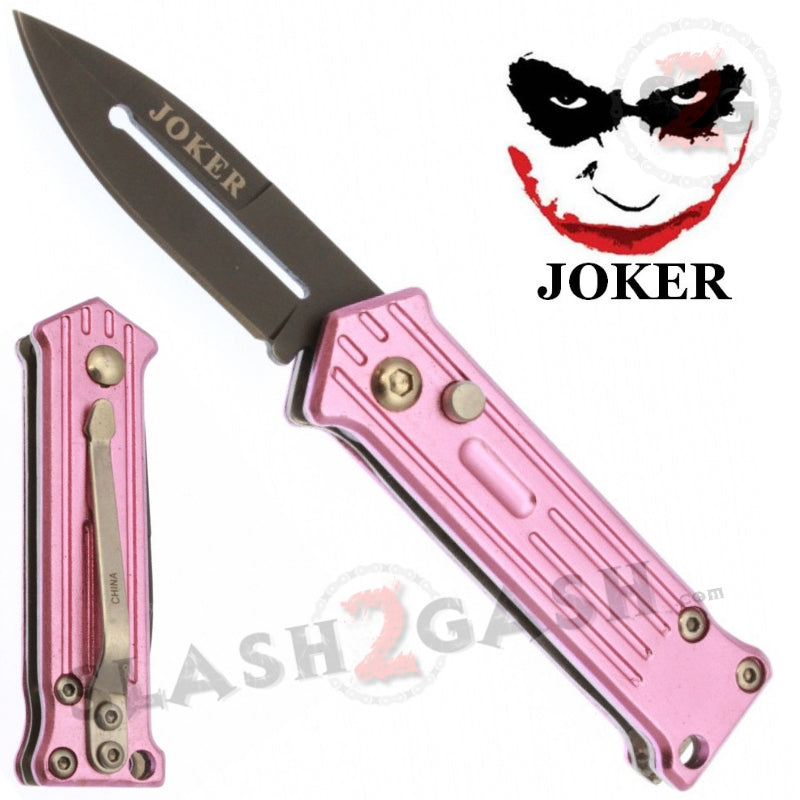 Mini Joker Automatic Knife Cali Legal Switchblade - Asst. colors Pink - with Safety Knife-Auto - Tophatter Daily Deals