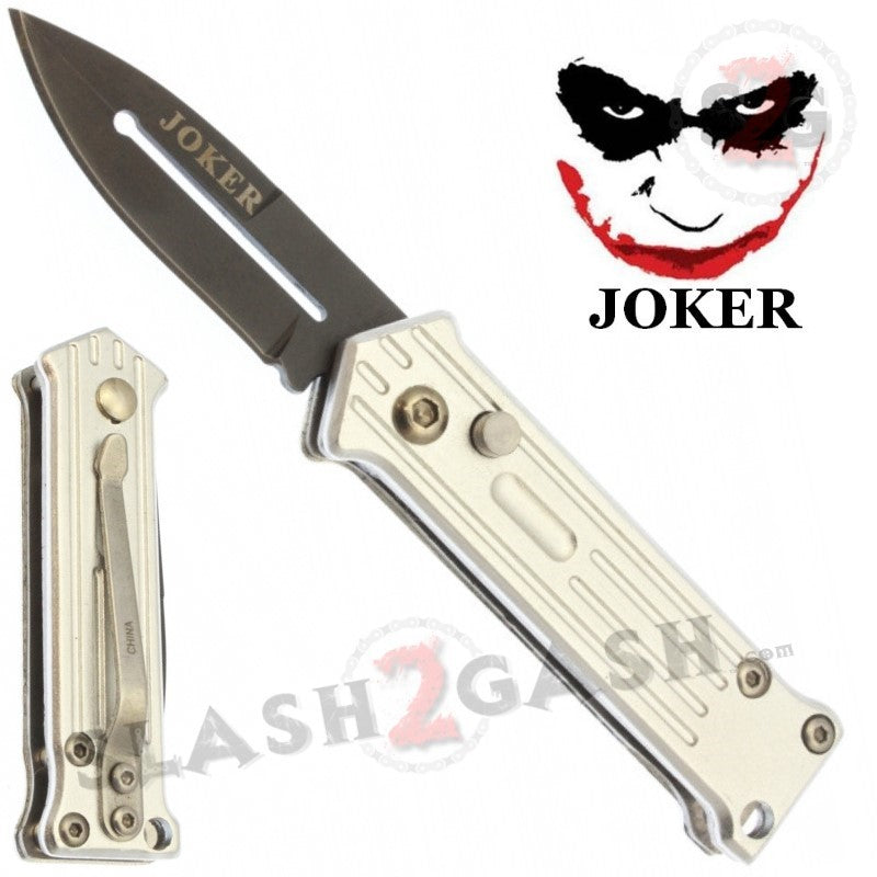 Mini Joker Automatic Knife Cali Legal Switchblade - Silver Knife-Auto - Tophatter Daily Deals