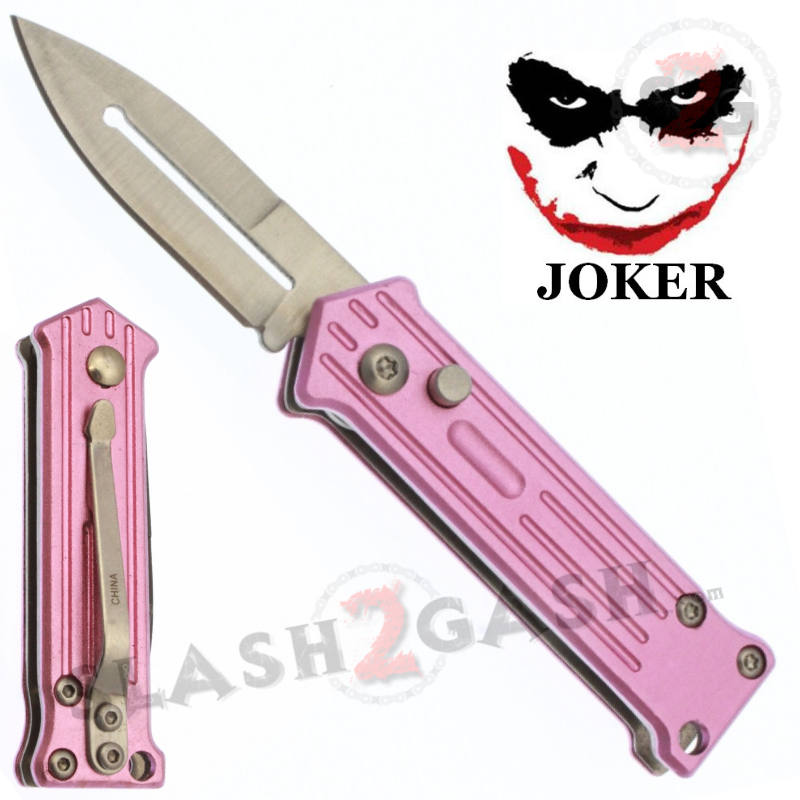 Mini Joker Automatic Knife Cali Legal Switchblade - Pink Pink - Silver Blade Knife-Auto - Tophatter Daily Deals