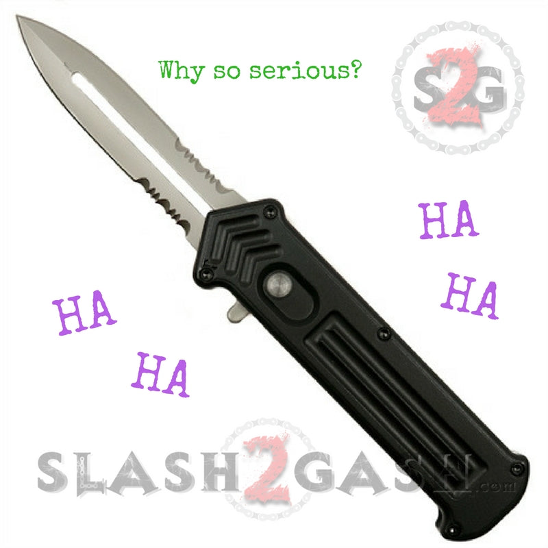 Cupid (Joker) OTF Automatic Knife S/A Black Serrated TAIWAN Black Handle Knife-OTF - Tophatter Daily Deals
