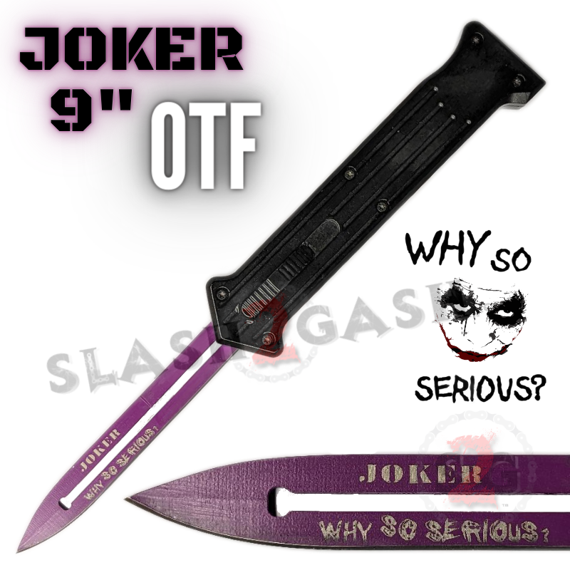 JOKER 9" OTF Knife Auto Switchblade Dagger Why So Serious - Asst. colors Purple - Why So Serious? Knife-OTF - Tophatter Daily Deals