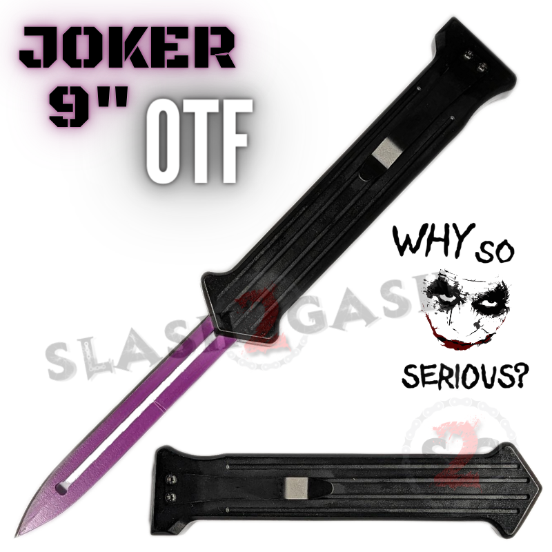JOKER 9" OTF Knife Auto Switchblade Dagger Why So Serious - Asst. colors Knife-OTF - Tophatter Daily Deals
