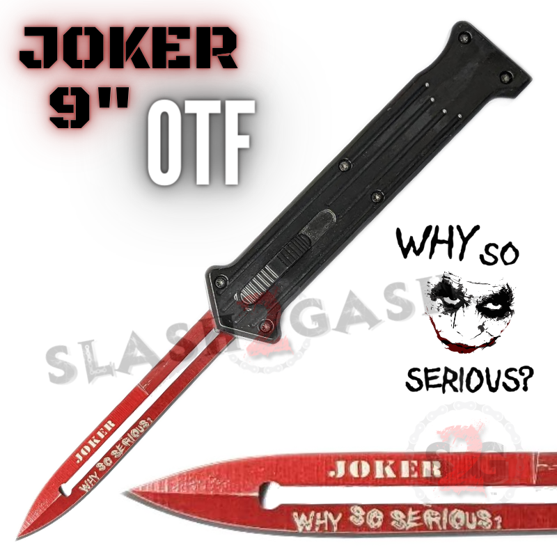 JOKER 9" OTF Knife Auto Switchblade Dagger Why So Serious - Red Blade Red - Why So Serious? Knife-OTF - Tophatter Daily Deals