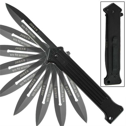 Joker Why So Serious Spring Assisted Knife Black Jumbo 6 Inch Closed - TOPHATTER'S ARMORY DEALS Collectible Weapons - Tophatter Daily Deals