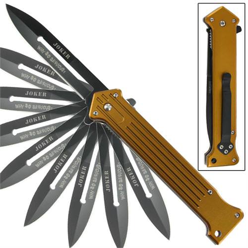 Joker Why So Serious Spring Assisted Knife Bronze Jumbo 6 Inch Closed Collectible Weapons - Tophatter Daily Deals