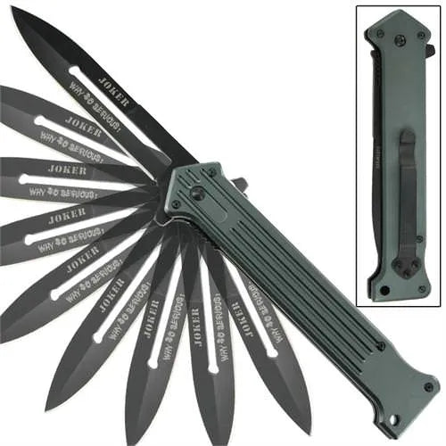 Joker Why So Serious Spring Assisted Knife Grey Jumbo 6 Inch Closed - Tophatter Daily Deals