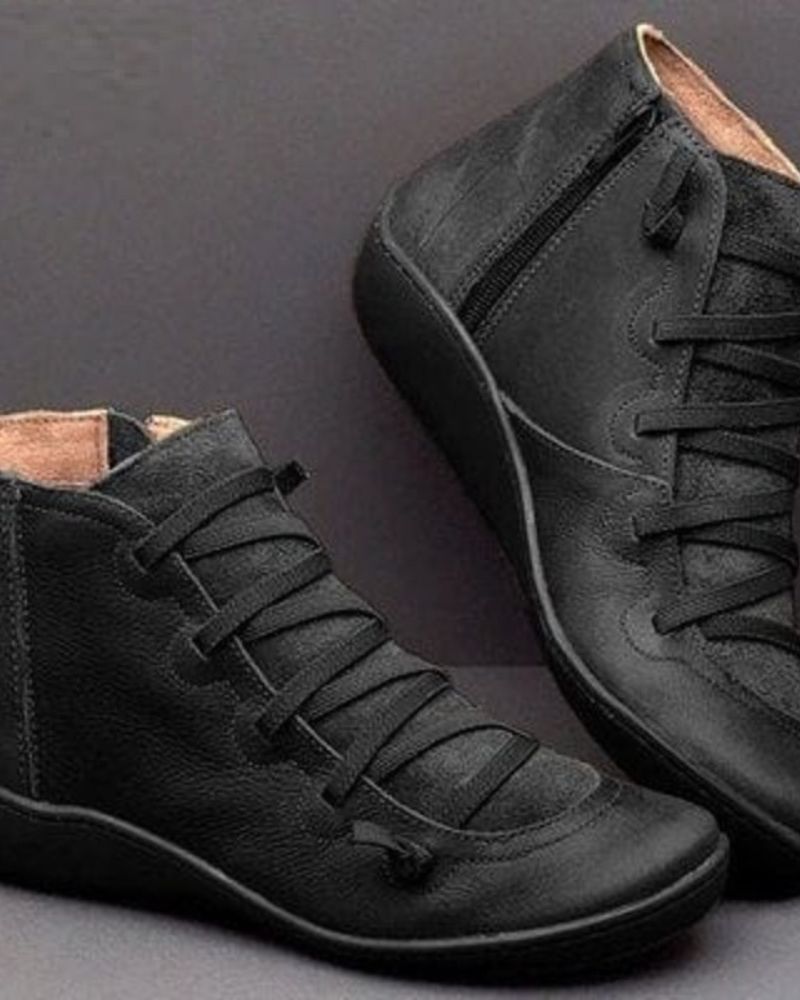 Supportive Classic Leather Ankle Boots - Lace Up, Casual Black - Tophatter Daily Deals