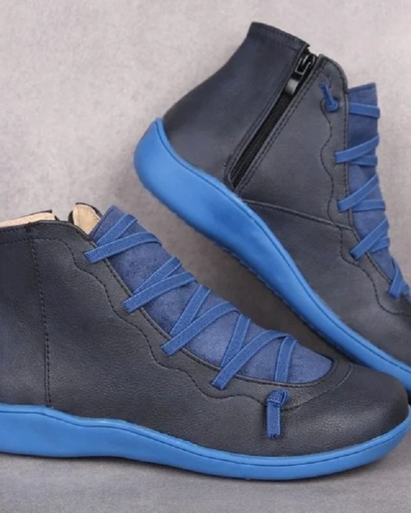 Supportive Classic Leather Ankle Boots - Lace Up, Casual Blue - Tophatter Daily Deals