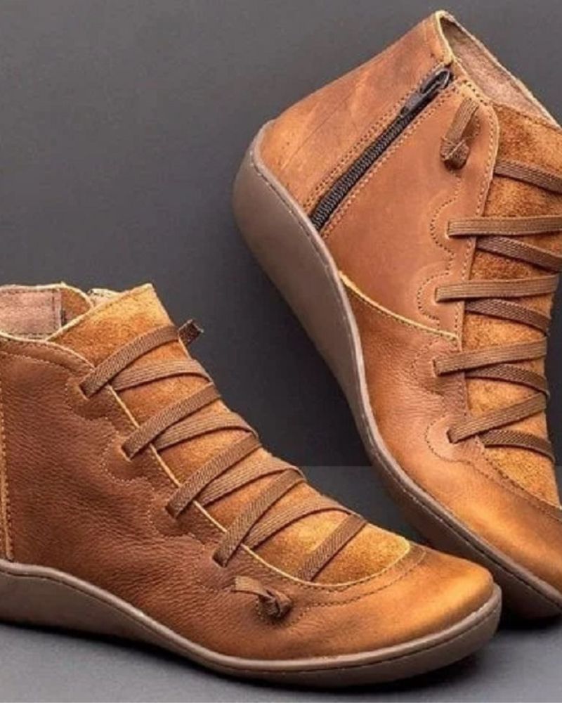 Supportive Classic Leather Ankle Boots - Lace Up, Casual Brown - Tophatter Daily Deals