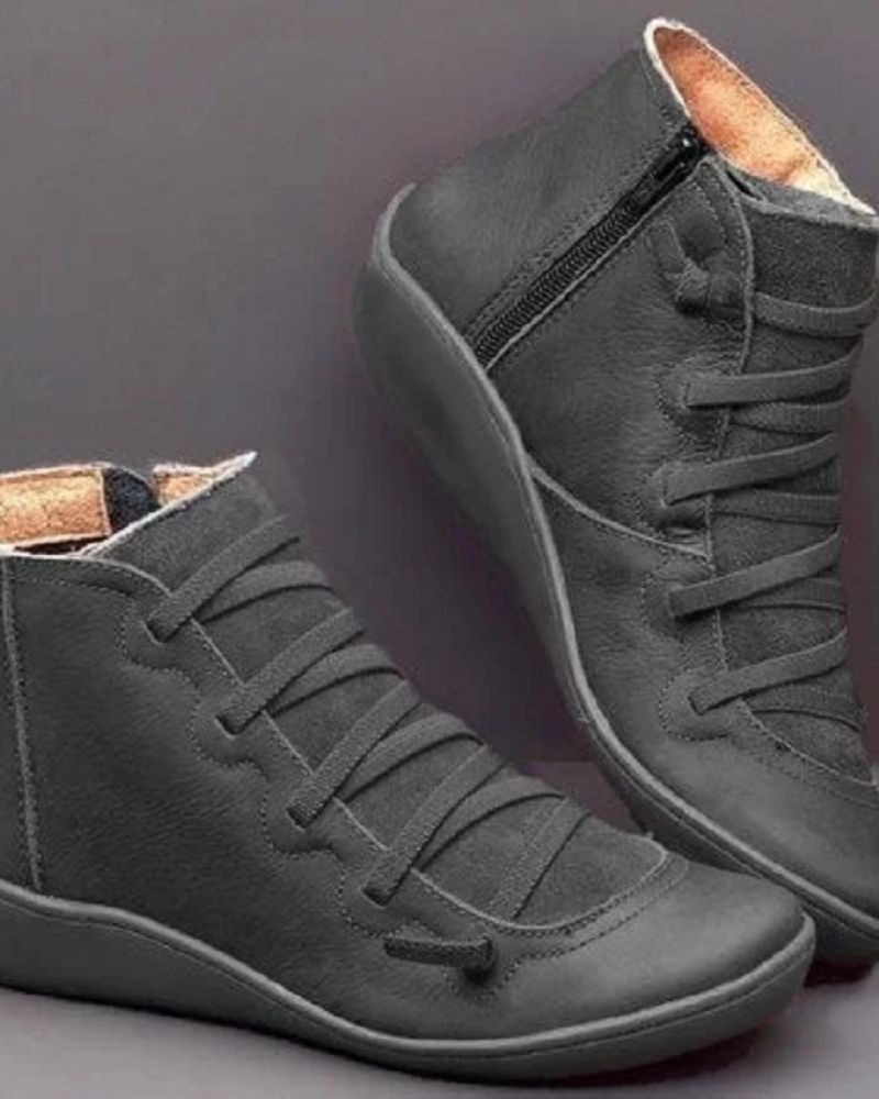 Supportive Classic Leather Ankle Boots - Lace Up, Casual Gray - Tophatter Daily Deals