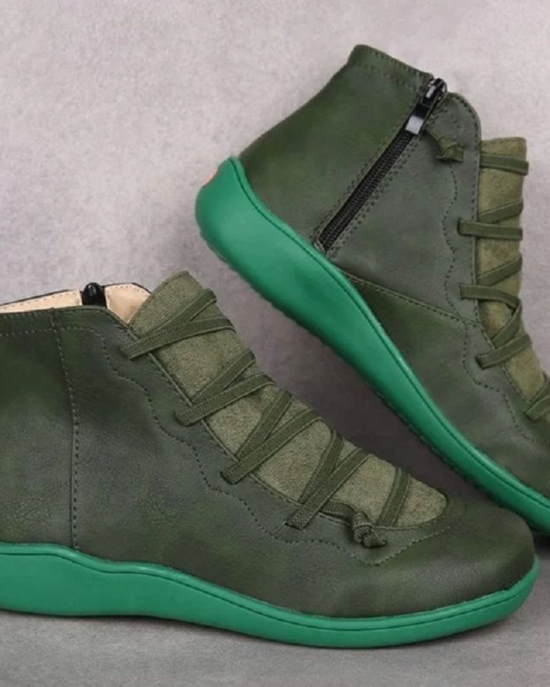 Supportive Classic Leather Ankle Boots - Lace Up, Casual Green - Tophatter Daily Deals