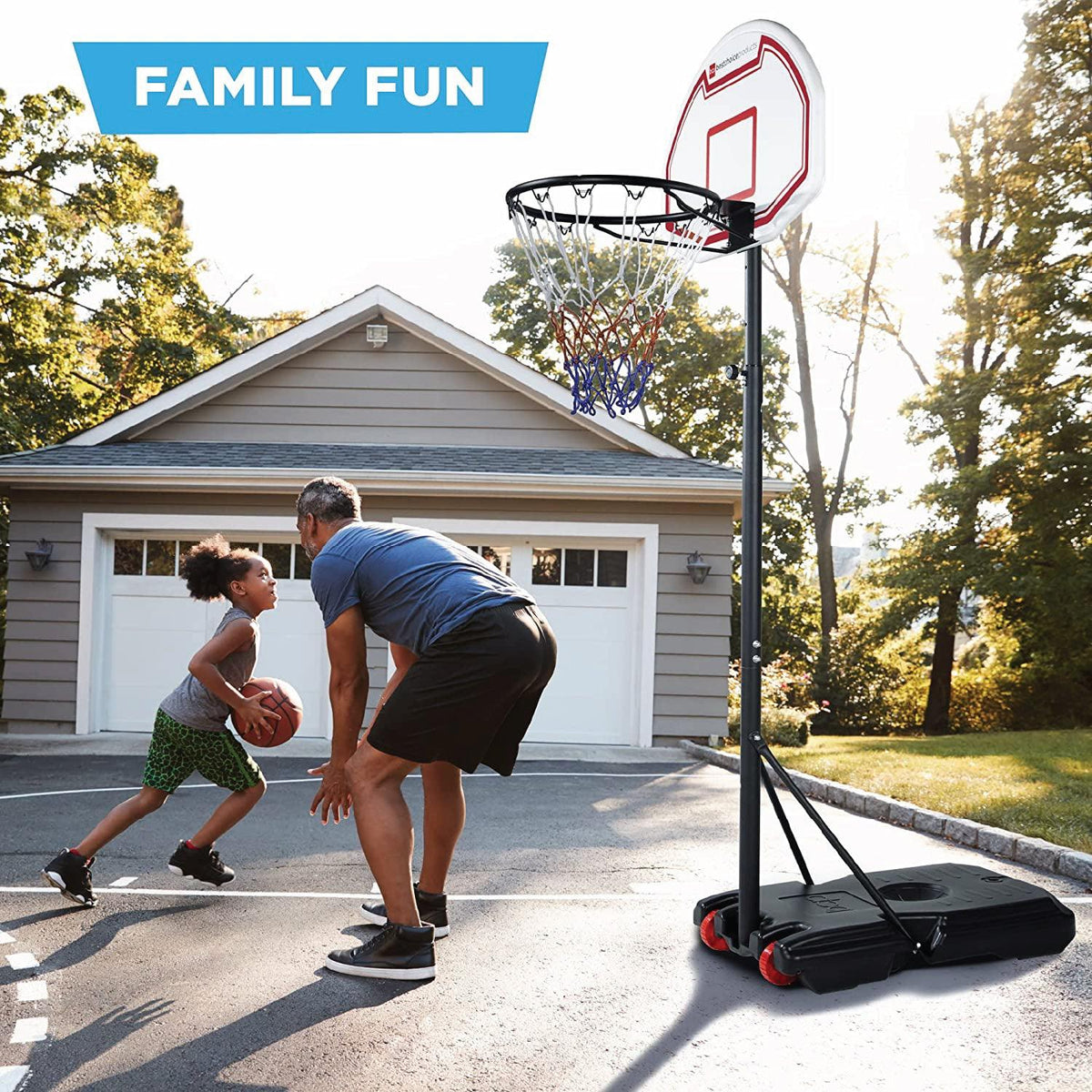 Portable Basketball Stand - Junior Height Adjustable Basketball Hoop, Free Standing Portable Basketball Stand for Kids I Hoop height adjustable 165cm to 205cm Sports - Tophatter Daily Deals