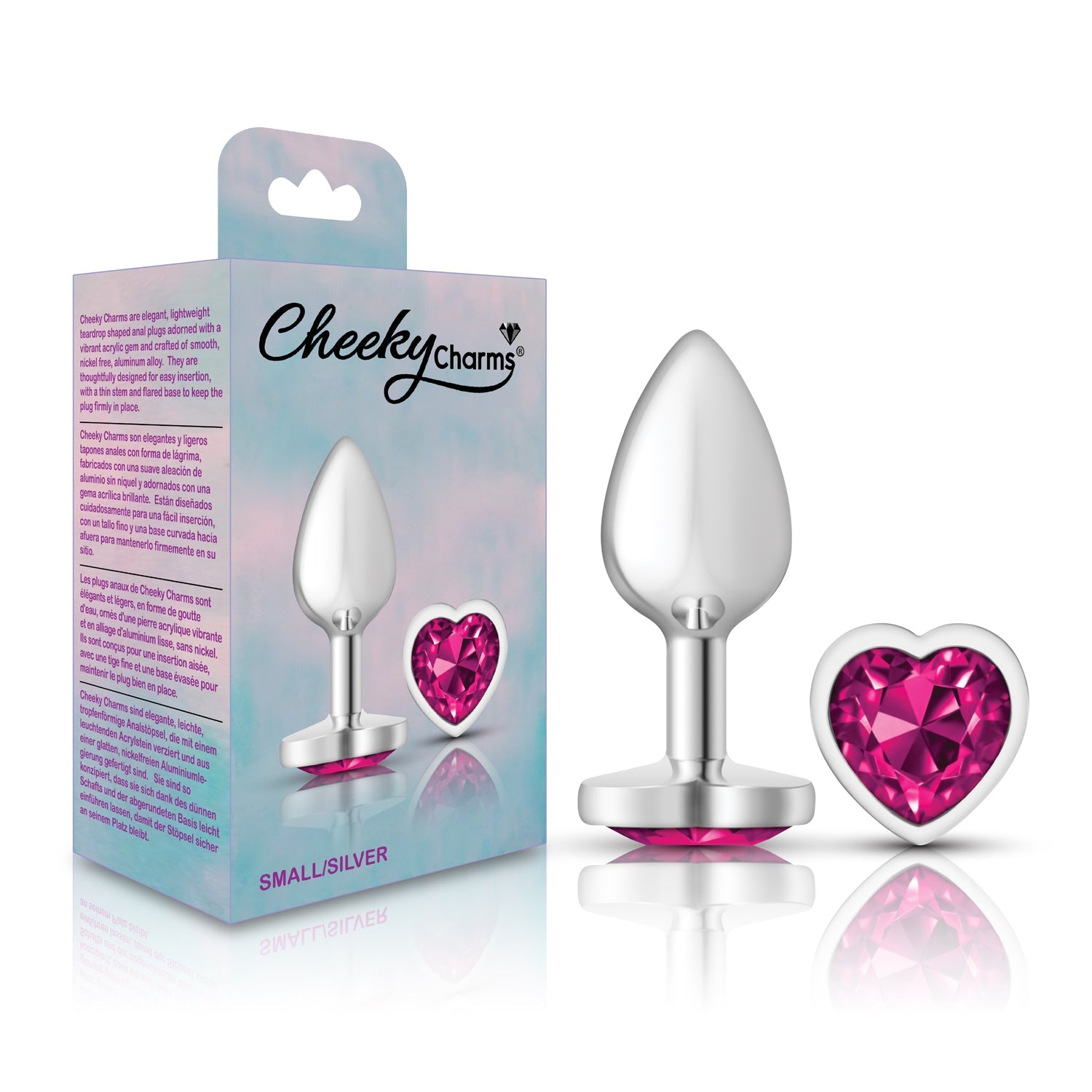 Cheeky Charms Silver Metal Butt Plug with Heart Pink Jewel Small > Anal Range > Jewel Butt Plugs - Tophatter Daily Deals
