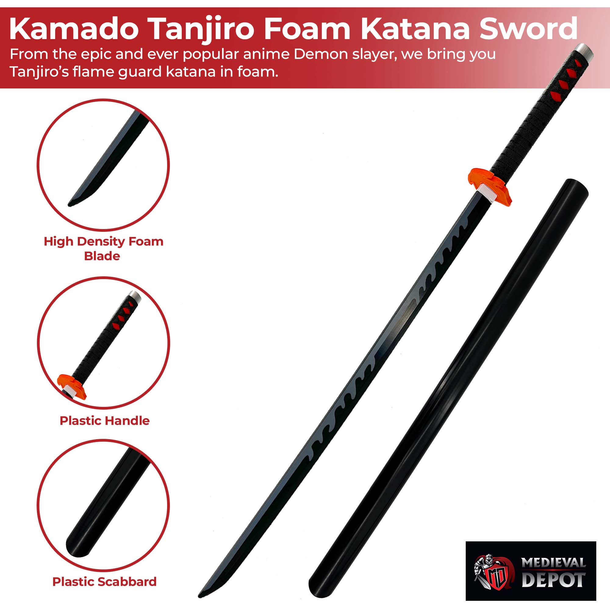 Kamado Tanjiro Flame Guard Demon Slayer Foam Katana Sword With Scabbard Swords - Tophatter Daily Deals