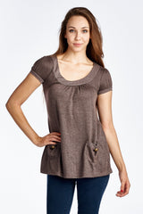 Women's Bell Sleeve Tunic with Front Pocket Detail Brown 14 Tops - Tophatter Daily Deals