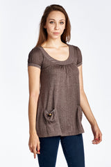 Women's Bell Sleeve Tunic with Front Pocket Detail Tops - Tophatter Daily Deals