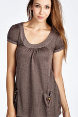 Women's Bell Sleeve Tunic with Front Pocket Detail Tops - Tophatter Daily Deals