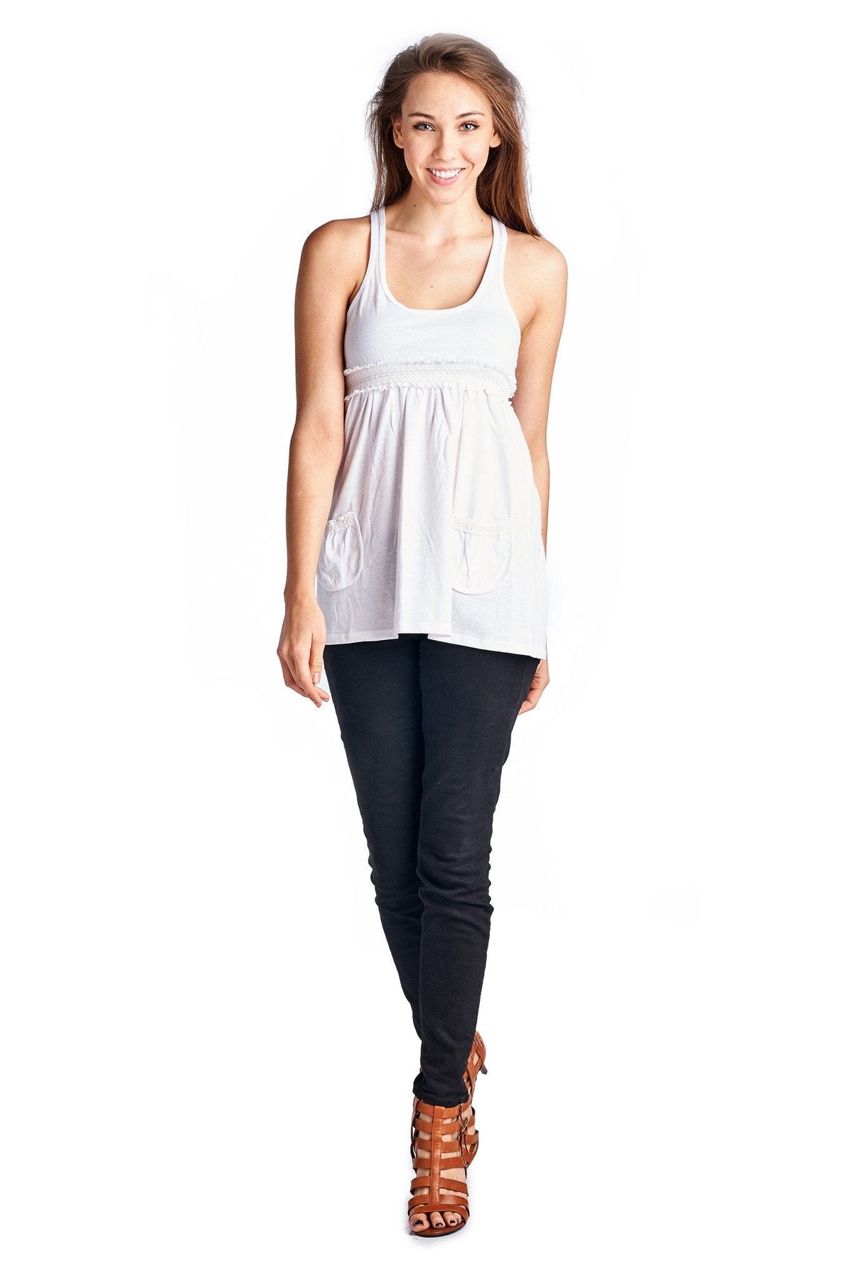 Women's Jersey Smocked Racerback Tank Tanks - Tophatter Daily Deals