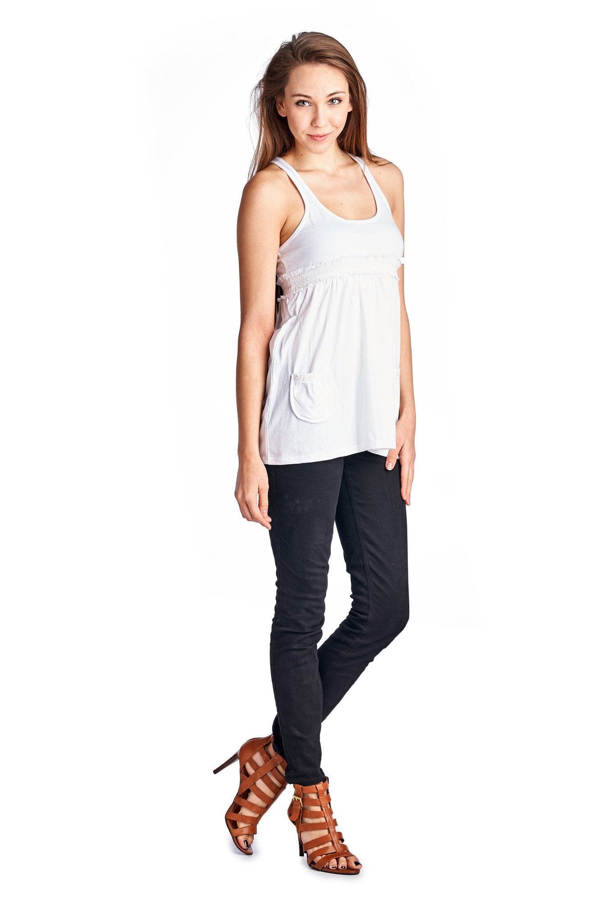 Women's Jersey Smocked Racerback Tank White Tanks - Tophatter Daily Deals