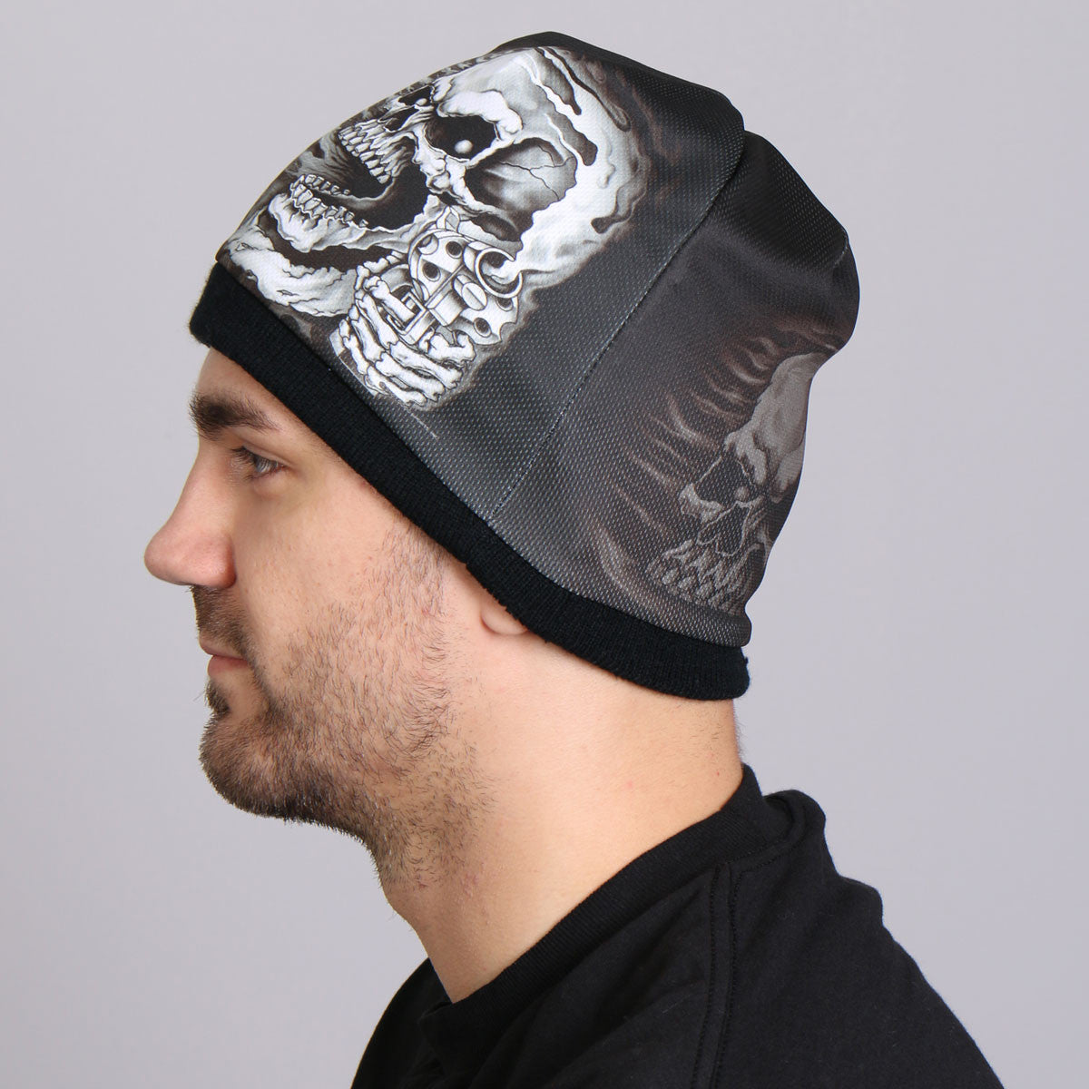 Hot Leathers Sublimated Assassin Skull & Pistols Beanie 3D Art Beanie Sublimated - Tophatter Daily Deals