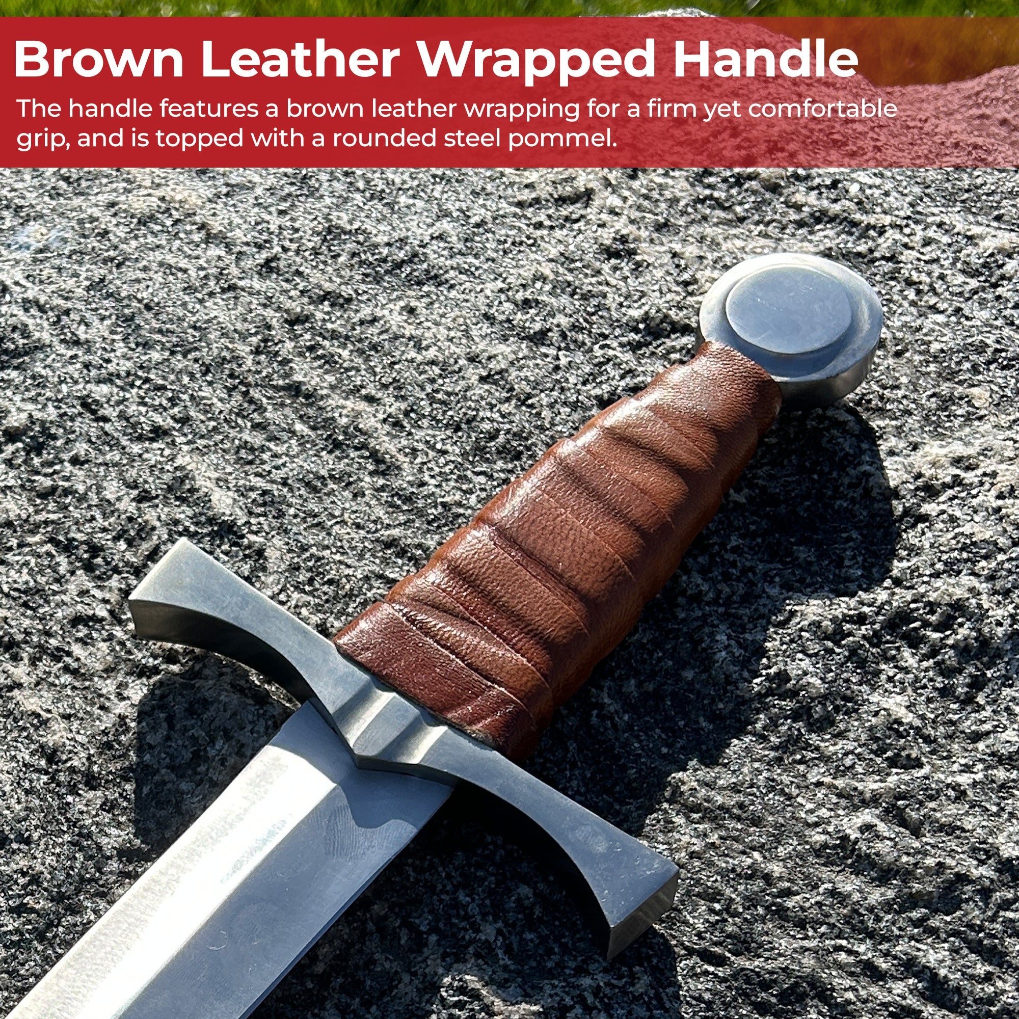 King of the Archers Full Tang Arming Dagger with Brown Leather Handle Dagger - Tophatter Daily Deals