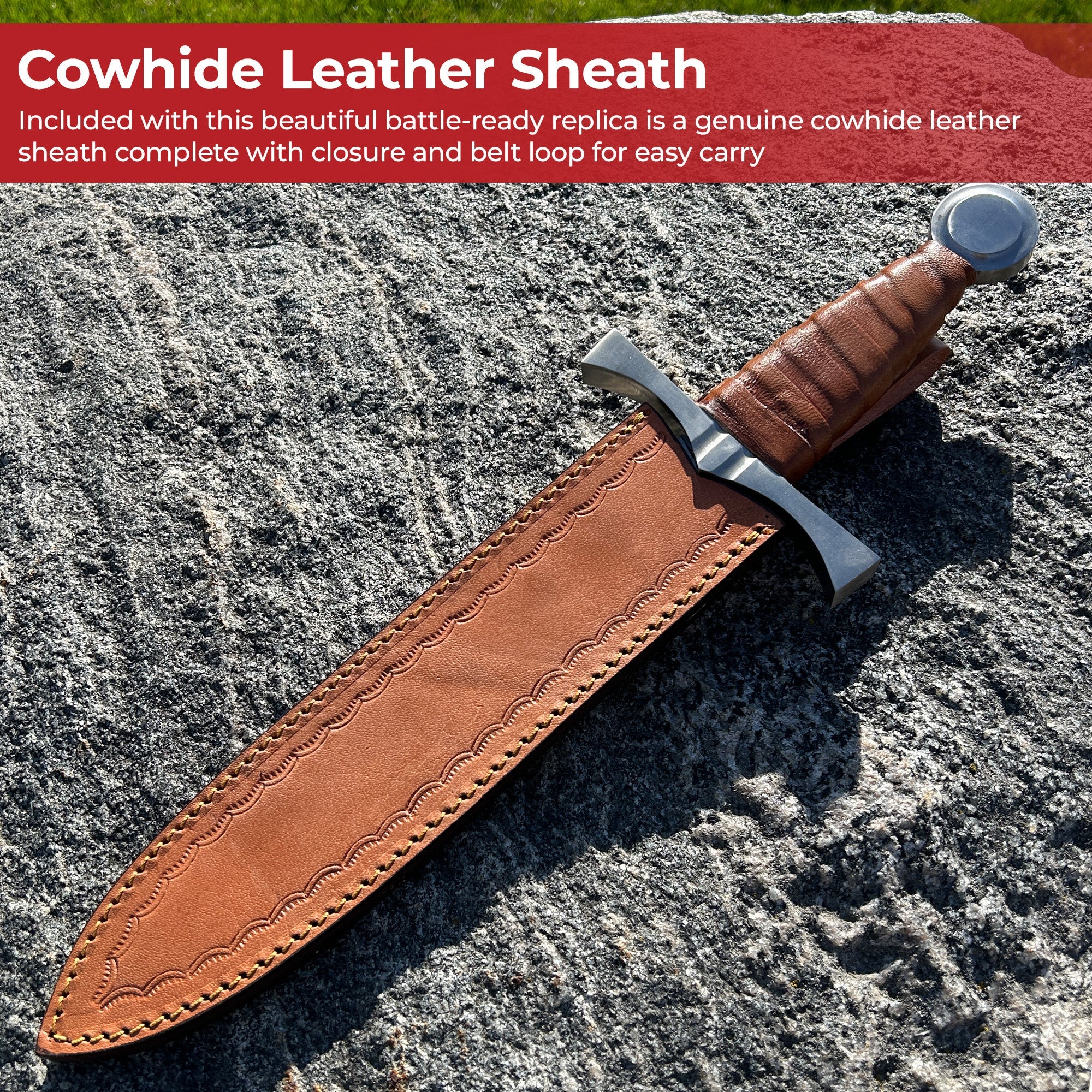 King of the Archers Full Tang Arming Dagger with Brown Leather Handle Dagger - Tophatter Daily Deals
