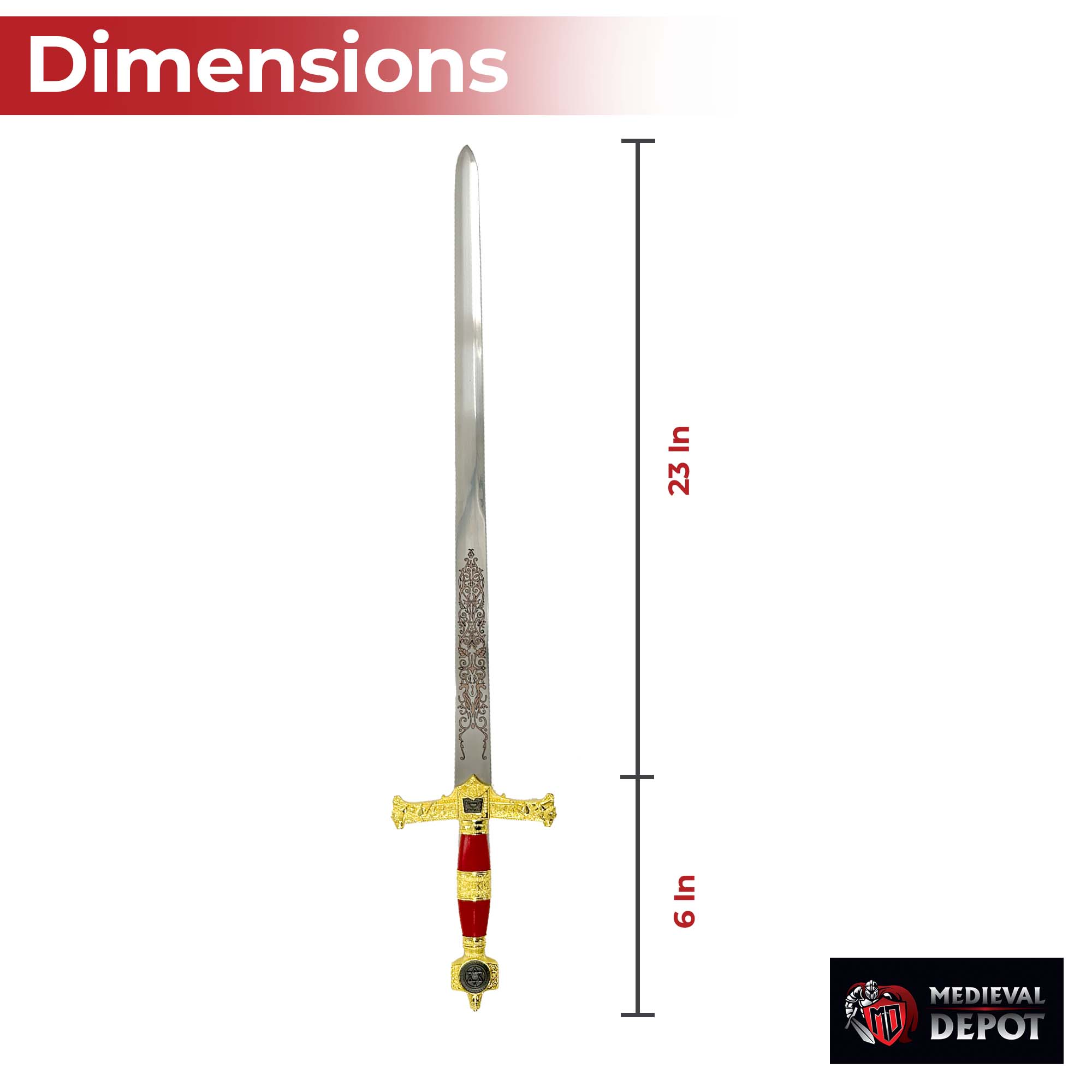 King Solomon Short Sword Majestic Red and Gold Edition Swords - Tophatter Daily Deals