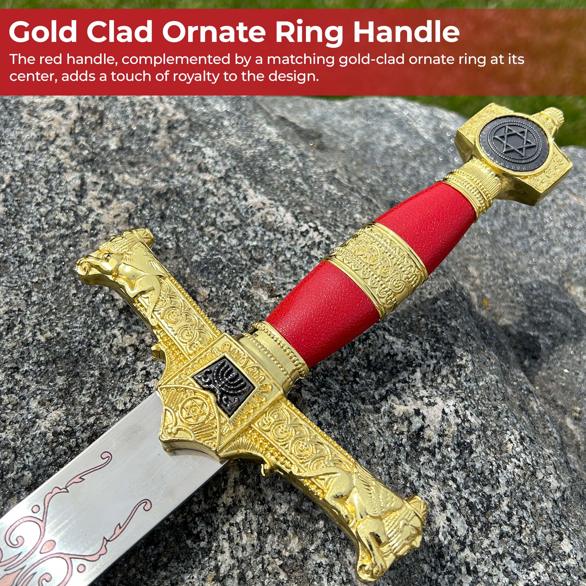 King Solomon Short Sword Majestic Red and Gold Edition Swords - Tophatter Daily Deals