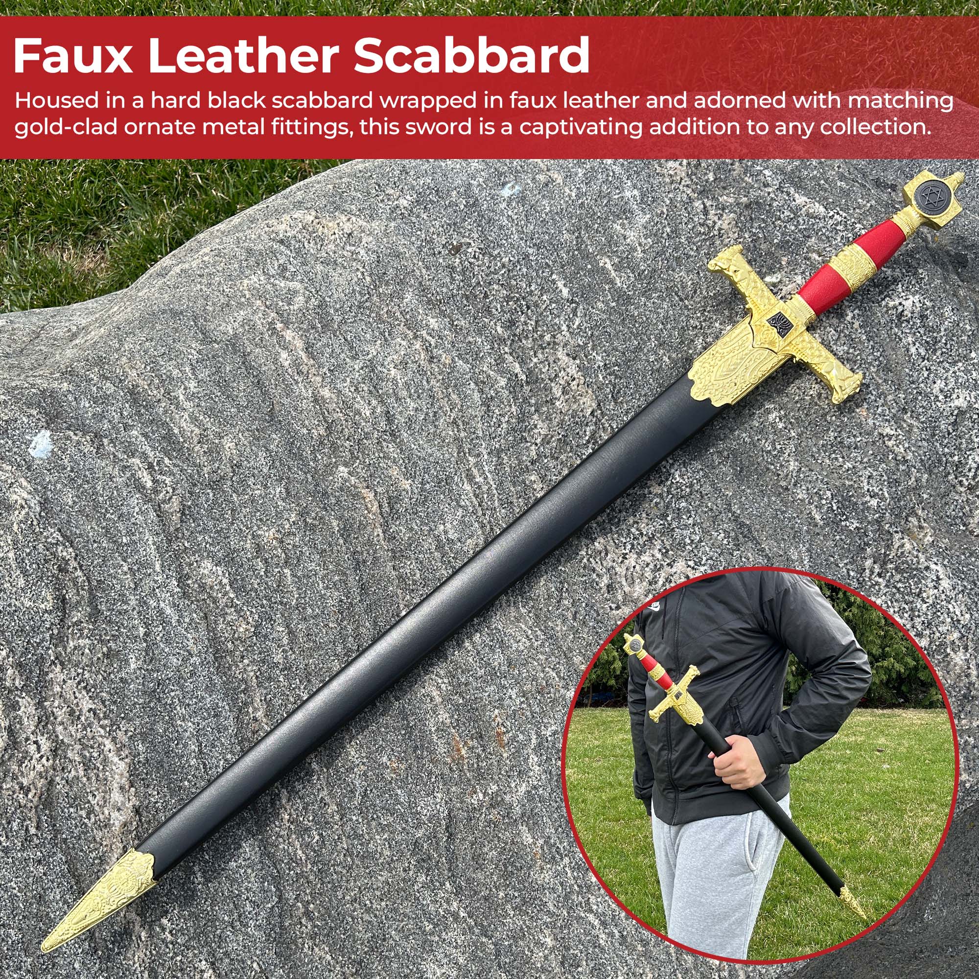 King Solomon Short Sword Majestic Red and Gold Edition Swords - Tophatter Daily Deals