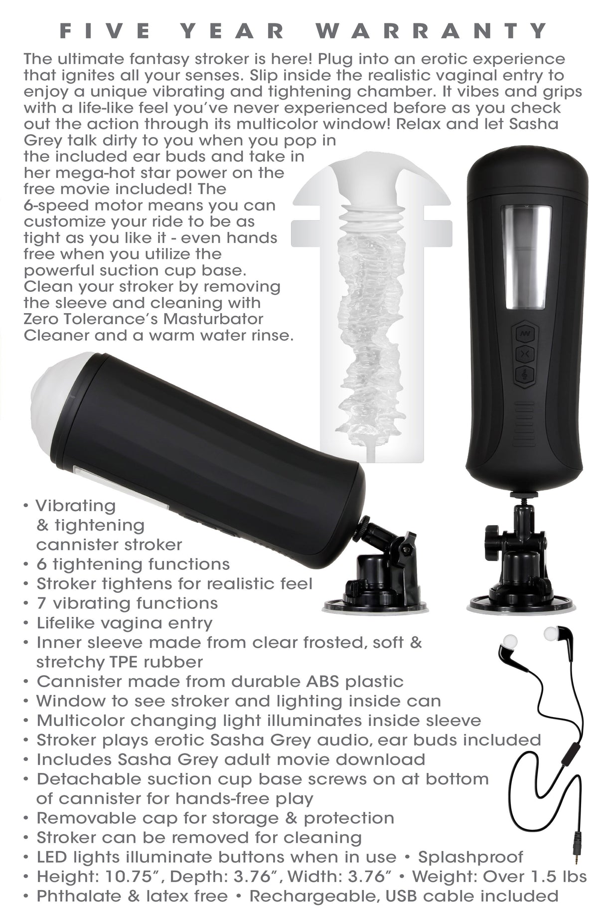 Zero Tolerance Sasha Grey Stroker 27.3 cm Pleasure > Sex Toys For Men > Masturbators > Vibrating - Tophatter Daily Deals