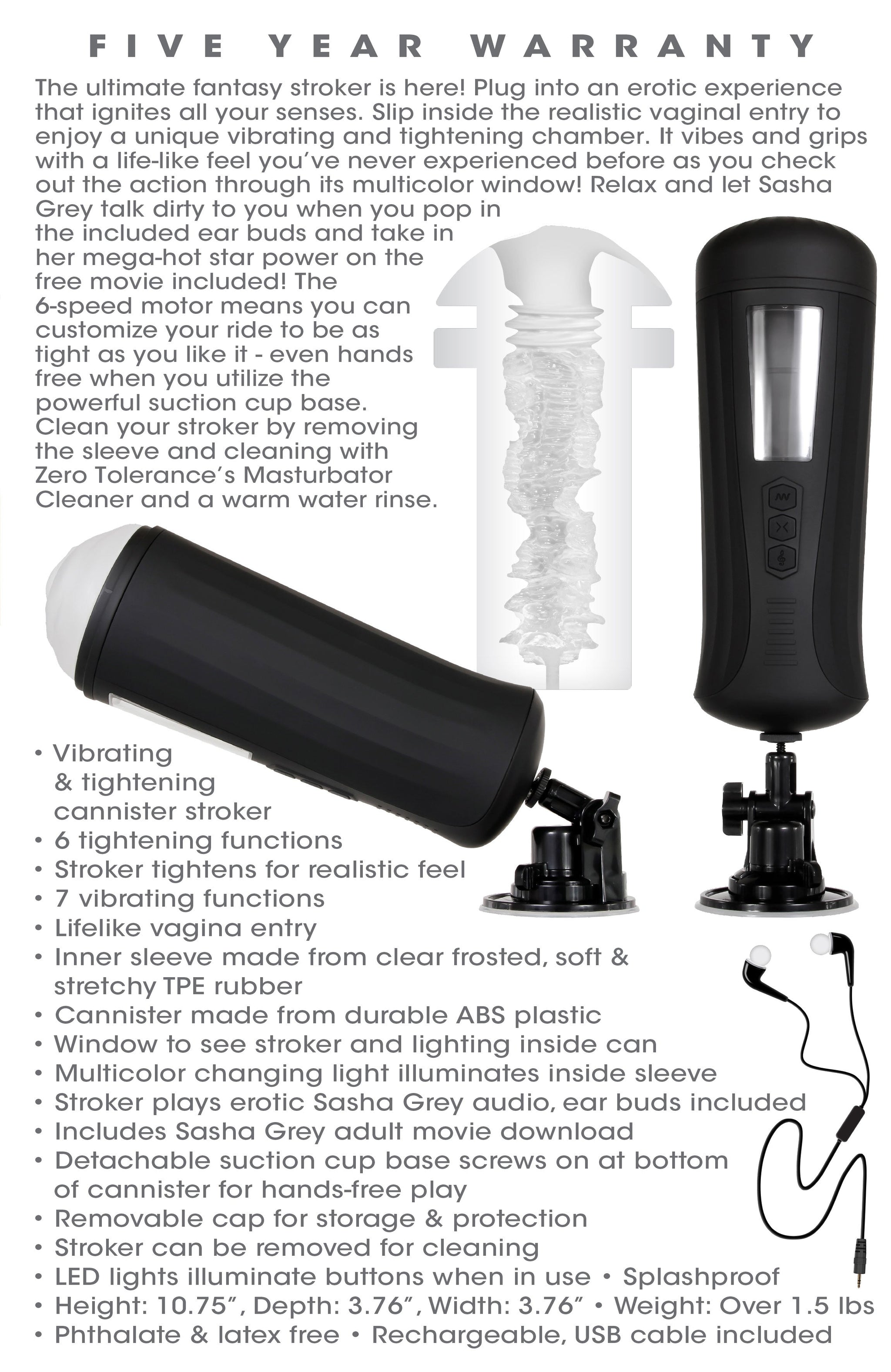 Zero Tolerance Sasha Grey Stroker 27.3 cm Pleasure > Sex Toys For Men > Masturbators > Vibrating - Tophatter Daily Deals