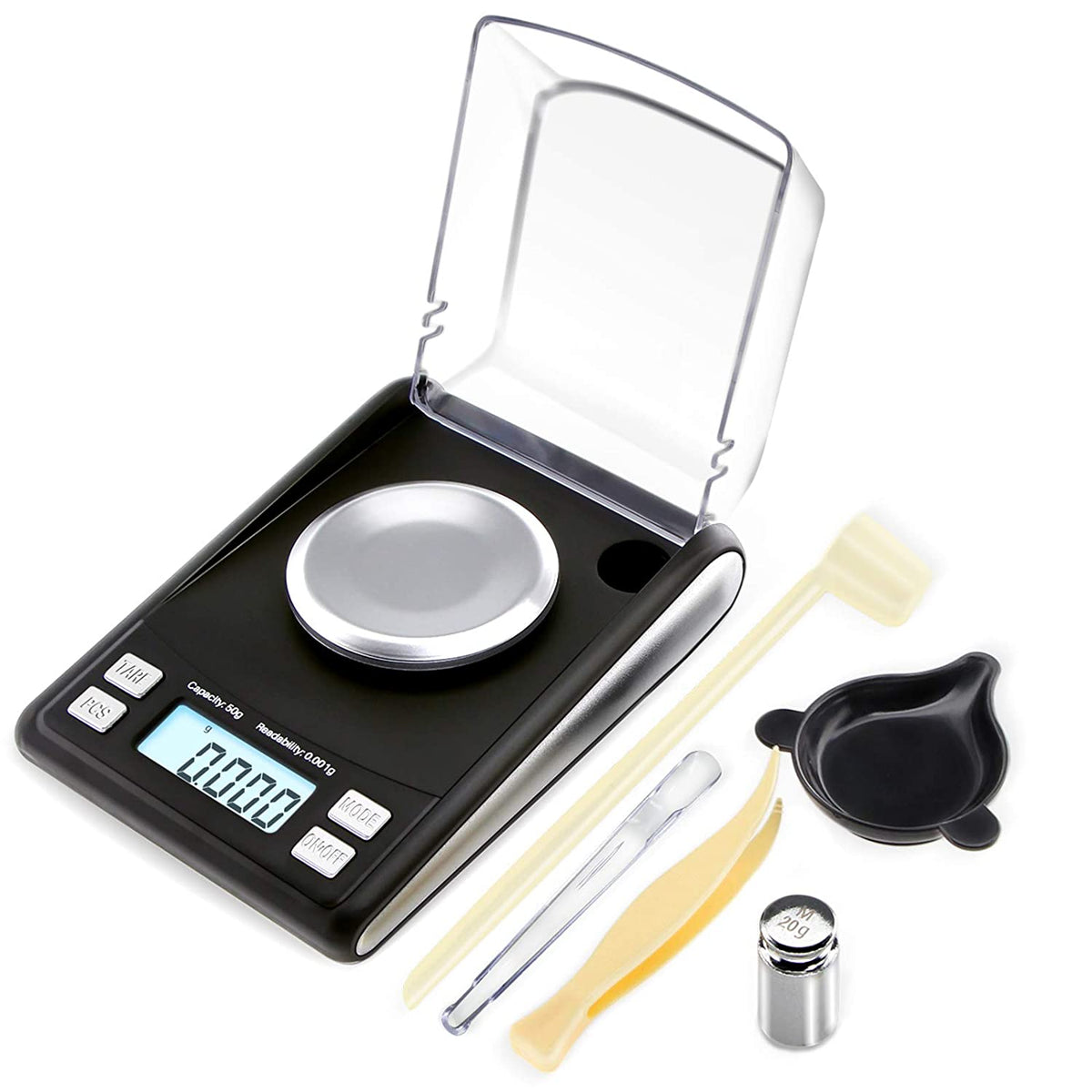 Fuzion Digital Milligram Scale 50g x 0.001g, 20g Cal Weight, Scoop, Powder Pan and Tweezers - TOPHATTER'S ARMORY DEALS Collectible Weapons - Tophatter Daily Deals