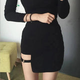 KLV Women Summer Harajuku Sexy Irregular High Waist Bandage Skirt Female Black Gothic Mini Bodycon Short Skirt Slim Clubwear S - Tophatter Daily Deals
