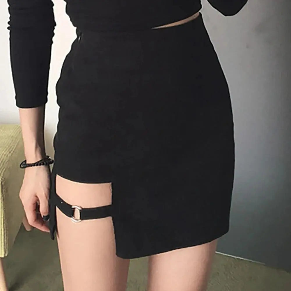 KLV Women Summer Harajuku Sexy Irregular High Waist Bandage Skirt Female Black Gothic Mini Bodycon Short Skirt Slim Clubwear - Tophatter Daily Deals