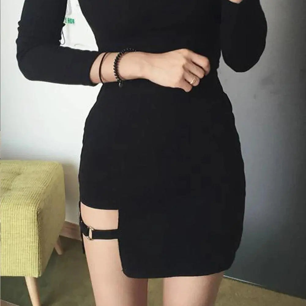 KLV Women Summer Harajuku Sexy Irregular High Waist Bandage Skirt Female Black Gothic Mini Bodycon Short Skirt Slim Clubwear - Tophatter Daily Deals