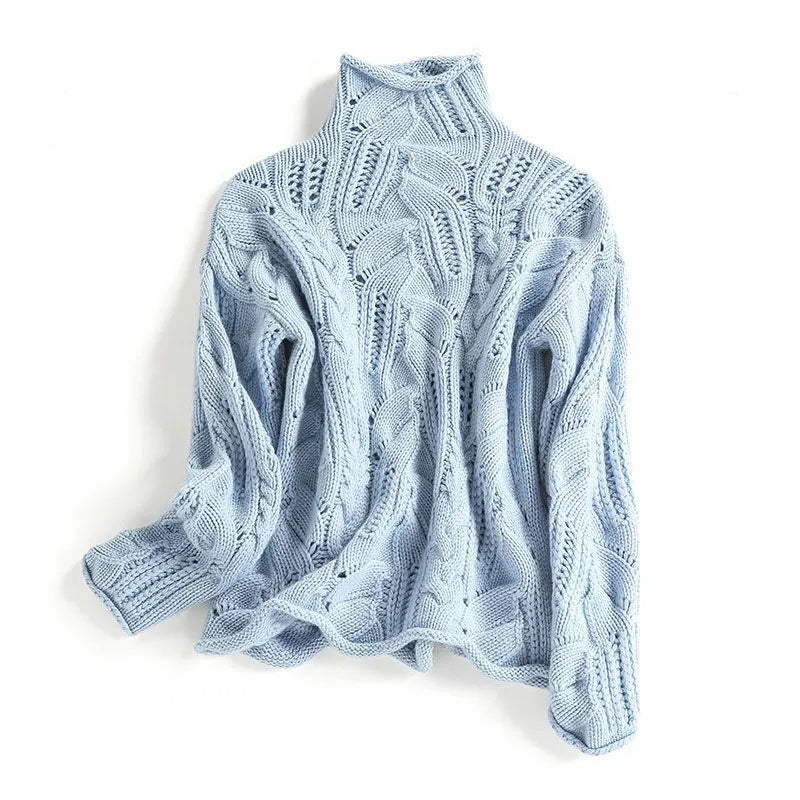 Soft Women’s Cashmere Sweater - Cable Knit, Cashmere, Casual Navy blue - Tophatter Daily Deals