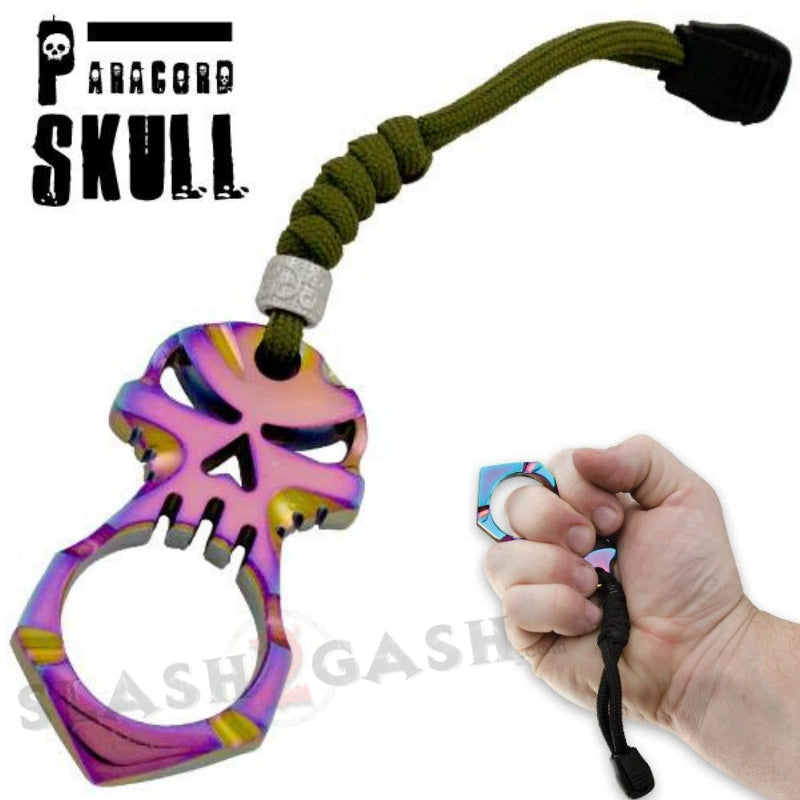 One Finger Skull Knuckle Paracord Self Defense Keychain - Rainbow Titanium Rainbow SD-KeyChain - Tophatter Daily Deals