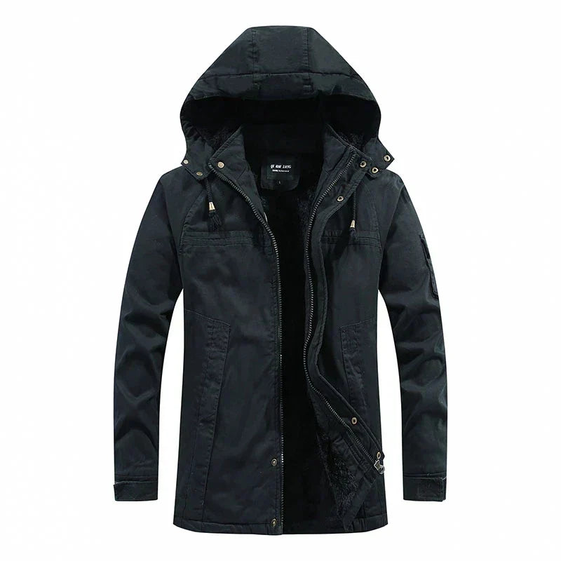Insulating Men's Fleece Jacket - Hooded, Plush Lining, Cold Black - Tophatter Daily Deals